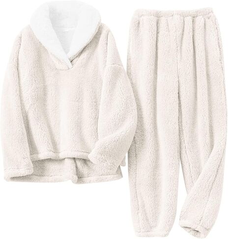 مجموعة بيجامات Gihuo Women's Fluffy Pajamas سراويل سراويل سراويل فضفاضة أفخم ملابس نوم 2 قطعة PJS مجموعة صالة دافئة غامضة in Saudi Arabia