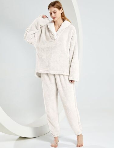 مجموعة بيجامات Gihuo Women's Fluffy Pajamas سراويل سراويل سراويل فضفاضة أفخم ملابس نوم 2 قطعة PJS مجموعة صالة دافئة غامضة in Saudi Arabia