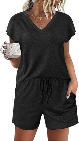 Ekouaer Women's Pajamas Short Sleeve Summer Pj Set V Neck 2 Piece Loungewear Sleepwear S-XXL in Saudi Arabia