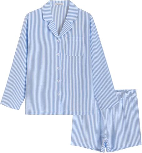 Latuza Women's Cotton Seersucker Pajama Set Long Sleeve Button Down Shirt Shorts in Saudi Arabia