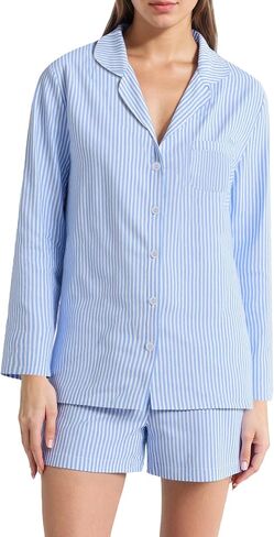 Latuza Women's Cotton Seersucker Pajama Set Long Sleeve Button Down Shirt Shorts in Saudi Arabia
