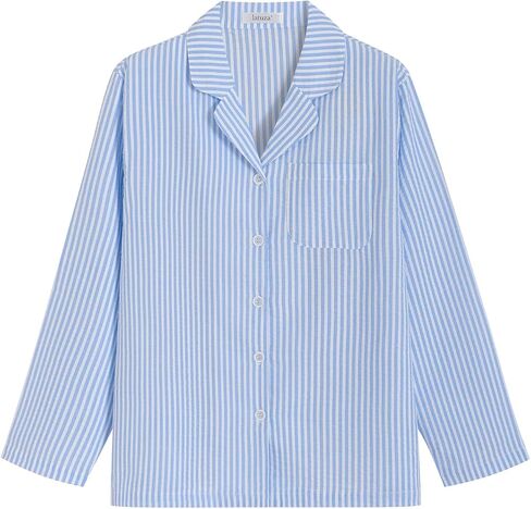 Latuza Women's Cotton Seersucker Pajama Set Long Sleeve Button Down Shirt Shorts in Saudi Arabia