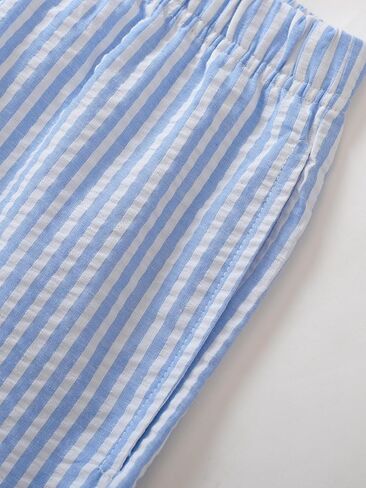 Latuza Women's Cotton Seersucker Pajama Set Long Sleeve Button Down Shirt Shorts in Saudi Arabia