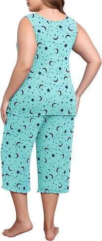 Lastshe Women's Plus Size Pajama Set 2 Piece Sleepwear Soft Cozy Sleeveless Knit Tank Top Capri Pants Lounge PJs with Pockets in Kuwait