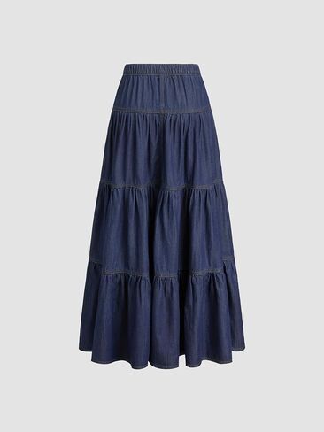 تنورة CIDER Denim عالية الارتفاع وجيب بأزرار وطبقات متينة in Kuwait