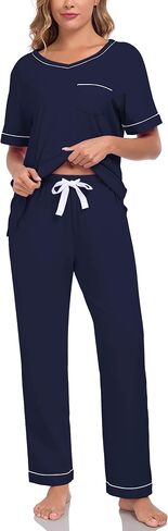 CF Women's 100% Cotton Pajama Sets Soft Short Sleeve Tops & Pants Comfy Sleepwear 2 Piece Lounge set with Pockets Loungewear in Kuwait