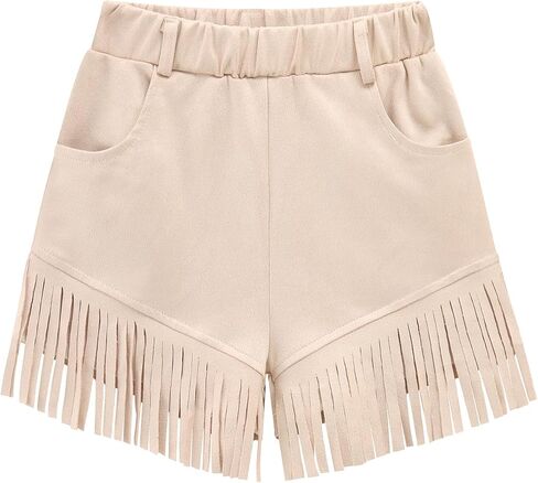 Noomelfish Kids Faux Suede Fringe Shorts Tassel Cowgirl Outfits with Pockets (5-12 Years) in Kuwait