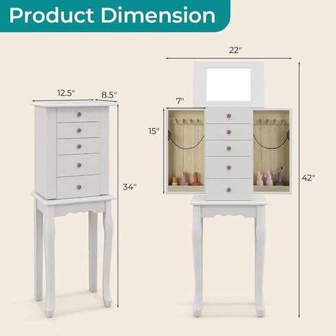 Goflame Dacking Jewelry Armoire Cabinet مع مرآة قمة أعلى ، صندوق مربع للمجوهرات مع 4 أدراج ، مقصورات أعلى ، 8 خطافات قلادة وأبواب جانبية ، منظم تخزين المجوهرات لغرفة النوم (أسود) in Kuwait