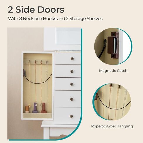 Goflame Dacking Jewelry Armoire Cabinet مع مرآة قمة أعلى ، صندوق مربع للمجوهرات مع 4 أدراج ، مقصورات أعلى ، 8 خطافات قلادة وأبواب جانبية ، منظم تخزين المجوهرات لغرفة النوم (أسود) in Kuwait