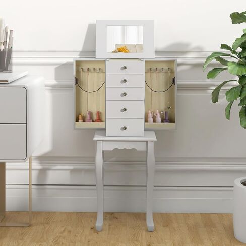 Goflame Dacking Jewelry Armoire Cabinet مع مرآة قمة أعلى ، صندوق مربع للمجوهرات مع 4 أدراج ، مقصورات أعلى ، 8 خطافات قلادة وأبواب جانبية ، منظم تخزين المجوهرات لغرفة النوم (أسود) in Kuwait