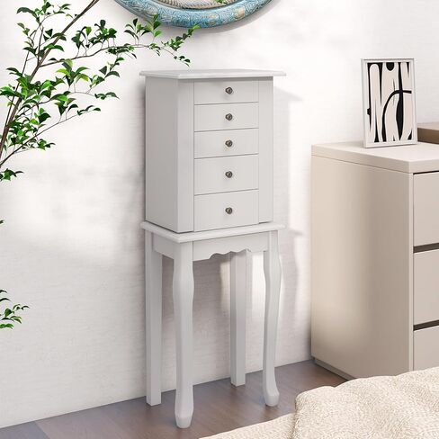 Goflame Dacking Jewelry Armoire Cabinet مع مرآة قمة أعلى ، صندوق مربع للمجوهرات مع 4 أدراج ، مقصورات أعلى ، 8 خطافات قلادة وأبواب جانبية ، منظم تخزين المجوهرات لغرفة النوم (أسود) in Kuwait