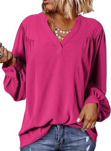 Dokotoo Womens Blouses Tops for Women Trendy V Neck Smocked Blouses for Women Dressy Casual Long Sleeve Shirts for Women in Kuwait