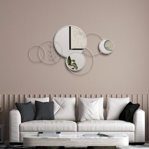 Hicarer 4 Pcs 11.81'' 13.78'' Decorative Wall Mirror Modern Metal Wall Mirrors for Living Room Decor Circle Plates Black Overlapping Decorations Wall Decor Set for Hallway Entryway in Saudi Arabia