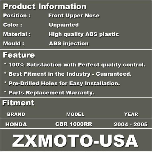 ZXMOTO Unpainted Upper Nose Fairing for Honda CBR1000RR (2004-2005) Individual Motorcycle Fairing in Saudi Arabia