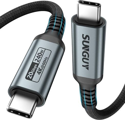 SUNGUY USB C 3.2 Gen 2 Cable 1.5FT, 240W USB C to USB C Cable Fast Charging, 20Gbps Data Transfer, 4K Video Output USB C Monitor Cable for iPhone 15/15 Pro/15 Pro Max, Samsung, MacBook Air/Pro in Kuwait