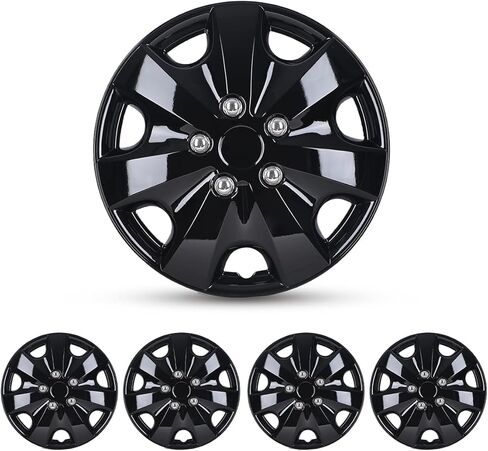 WOLFSTORM 15" Wheel Rim Covers Universal Hubcaps, Fashion Style Hubs Snap on Car Truck SUV PP Material Exterior Accessorios - Set of 4 (Black Lacquer) in Kuwait