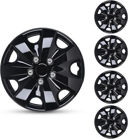 WOLFSTORM 15" Wheel Rim Covers Universal Hubcaps, Fashion Style Hubs Snap on Car Truck SUV PP Material Exterior Accessorios - Set of 4 (Black Lacquer) in Kuwait