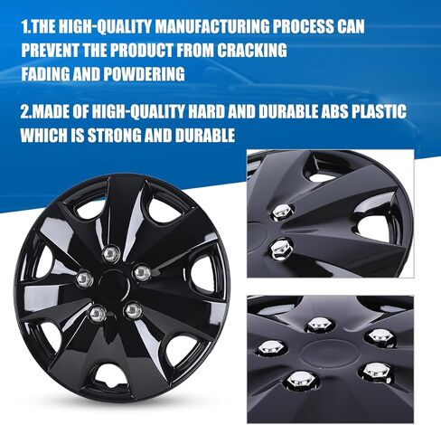 WOLFSTORM 15" Wheel Rim Covers Universal Hubcaps, Fashion Style Hubs Snap on Car Truck SUV PP Material Exterior Accessorios - Set of 4 (Black Lacquer) in Kuwait