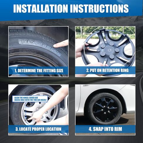 WOLFSTORM 15" Wheel Rim Covers Universal Hubcaps, Fashion Style Hubs Snap on Car Truck SUV PP Material Exterior Accessorios - Set of 4 (Black Lacquer) in Kuwait