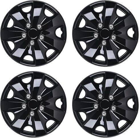 WOLFSTORM 15" Wheel Rim Covers Universal Hubcaps, Fashion Style Hubs Snap on Car Truck SUV PP Material Exterior Accessorios - Set of 4 (Black Lacquer) in Kuwait