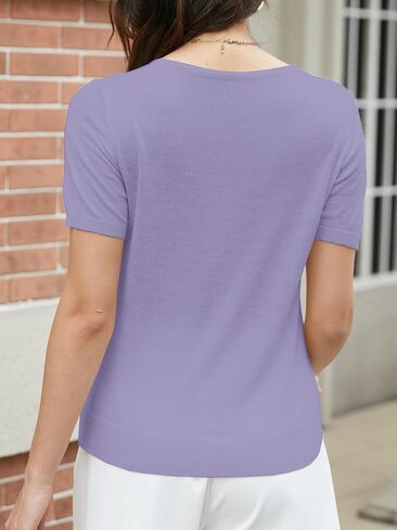 SANGTREE Women's Short Sleeve Sweaters Tops Solid V Neck Knit Casual Soft Pullover in Kuwait