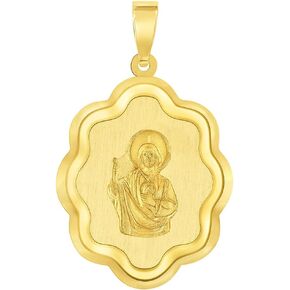 Jewelry America 14k Yellow Gold Elegant Miraculous Medal of Saint Jude Thaddeus the Apostle Pendant (1") in Saudi Arabia