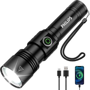 PHILIPS LED Rechargeable Flashlight, Mini Pocket Flashlight with 2500 High Lumens and Magnetic Base,5 Modes,Tactical Bright Flash Light for Camping Essentials,Outdoor Hiking and Home Emergency in Kuwait