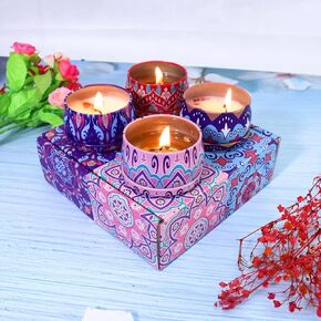 4PACK AROMATHERAPY هدية شمعة معطرة على شمع الصويا الطبيعي المصنوع يدويًا | الإجهاد تخفيف أمي سبا يوجا الصفحة الرئيسية | رائحة - مون باريس ، لافندر ، ياسمين ، روبروز (الأزهار الطازجة) in Kuwait