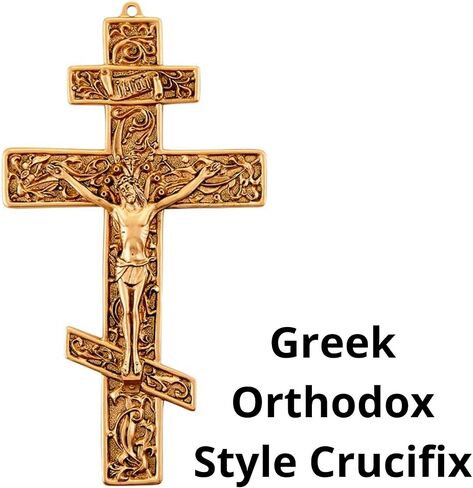 Pewter Filigree Greek Orthodox Three Bar Cross Crucifix, 8 1/2 Inch in Saudi Arabia