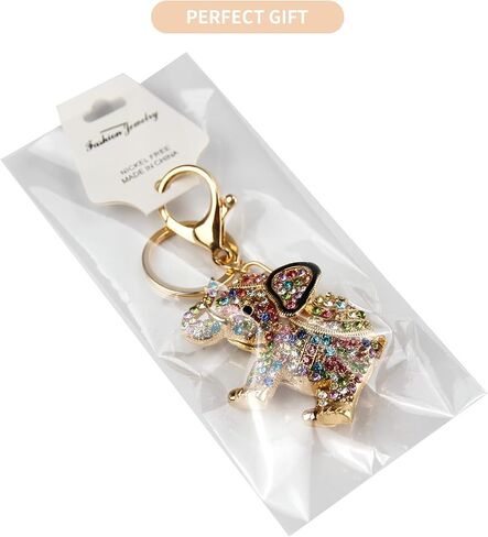 Lucky Elephant Keychain Rhinestone Key Chain for Women Car Purse Handbag Charm in Kuwait