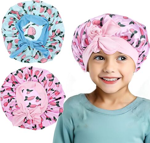 Kids Bonnet, 2 Pcs Breathable Soft Kids Bonnets for Girls Flexible Satin Sleep Bonnet Hair Bonnet for Sleeping Kid Girls(Pink, Purple) in Saudi Arabia