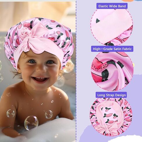 Kids Bonnet, 2 Pcs Breathable Soft Kids Bonnets for Girls Flexible Satin Sleep Bonnet Hair Bonnet for Sleeping Kid Girls(Pink, Purple) in Saudi Arabia