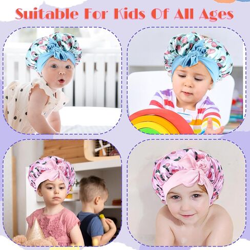 Kids Bonnet, 2 Pcs Breathable Soft Kids Bonnets for Girls Flexible Satin Sleep Bonnet Hair Bonnet for Sleeping Kid Girls(Pink, Purple) in Saudi Arabia