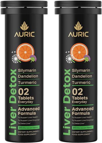 Auric Herbal Liver Support Supplement | Milk Thistle (Silymarin), Turmeric, Garlic, Ginger for Liver Health | Advanced Detox & Cleansing Formula for active Liver | 40 Tablets | Plant Based Gluten-Free in Saudi Arabia