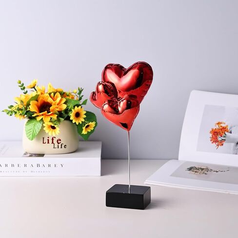 SHENGTIAN Silver Heart Sculpture Decor, Modern Silver Heart Balloon Sculpture for Living Room, Bedroom, Office Desktop, Ideal Heart Shape Decor Gift for Anniversaries, Weddings, or Valentine’s Day in Kuwait