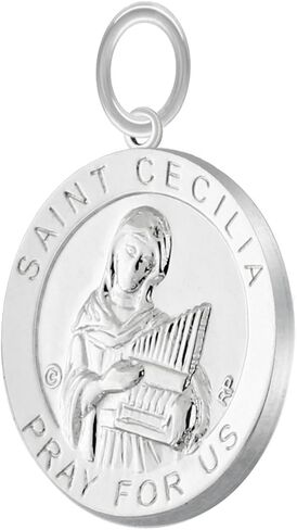 المجوهرات الأمريكية جديدة مصقولة 3/4in 0.925 Sterling Silver Saint St Cecilia قلادة ميدالية مستديرة in Saudi Arabia
