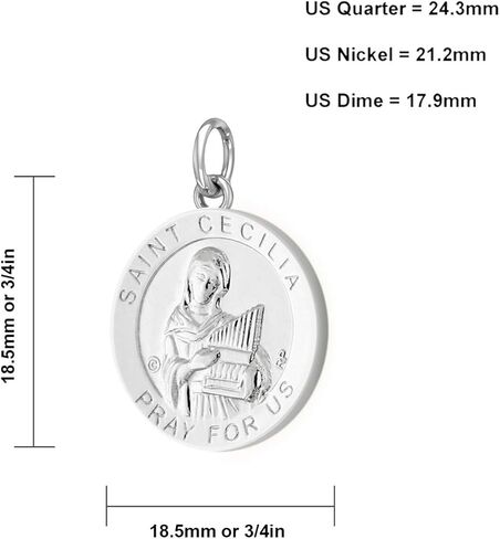 المجوهرات الأمريكية جديدة مصقولة 3/4in 0.925 Sterling Silver Saint St Cecilia قلادة ميدالية مستديرة in Saudi Arabia