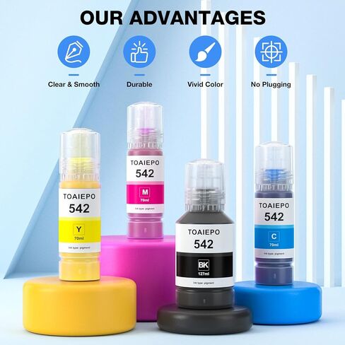 زجاجة حبر إعادة تعبئة 502، استبدال الحبر الملون لعمل T502 لطابعة ET-2850 ET-2760 ET-3850 ET-3710 ET-3750 ET-3760 ET-4850 ET-4750، حبر صبغ (أصفر سماوي أرجواني) in Kuwait