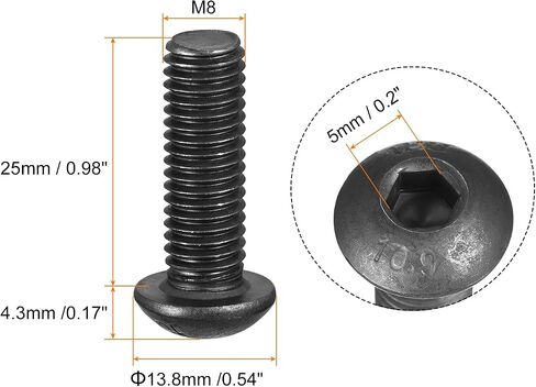 uxcell M8x25mm عرافة المقبس زر غطاء الرأس البراغي سبائك الصلب 20pcs in Saudi Arabia