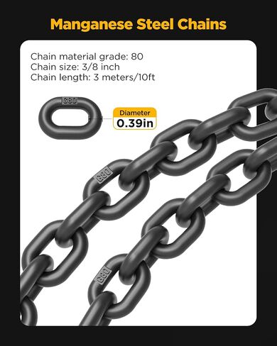 Heavy Duty Lifting Chains with Adjustable Hooks, 5/16 Inch x 10 Ft, Maximum Load 7000lbs, Dual Leg Chain Slings for Industrial Engine Hoist in Saudi Arabia