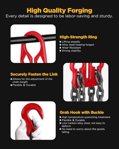 Heavy Duty Lifting Chains with Adjustable Hooks, 5/16 Inch x 10 Ft, Maximum Load 7000lbs, Dual Leg Chain Slings for Industrial Engine Hoist in Saudi Arabia