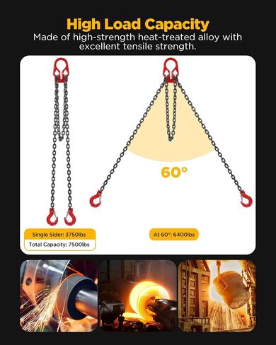 Heavy Duty Lifting Chains with Adjustable Hooks, 5/16 Inch x 10 Ft, Maximum Load 7000lbs, Dual Leg Chain Slings for Industrial Engine Hoist in Saudi Arabia