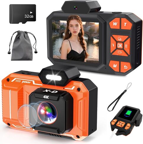 Upgraded 4K Digital Camera,HD 48MP 18X Zoom Anti Shake Auto Focus Kid Camera with 32G Card, Point and Shoot Camera with 2.8" Screen, Compact & Portable Video Camera for Kids, Teens, Beginners - Orange in Saudi Arabia