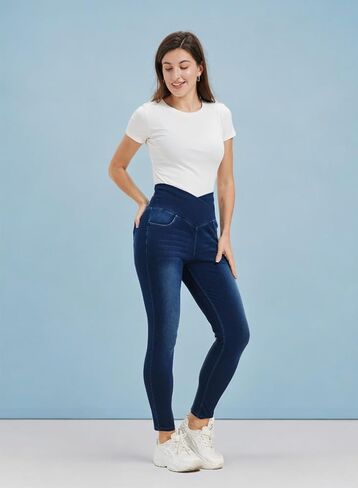 Women's High Waisted Jeggings Tummy Control Stretch Denim Pants, Soft Comfortable Fit, Skinny Leg Retro Casual Style in Kuwait