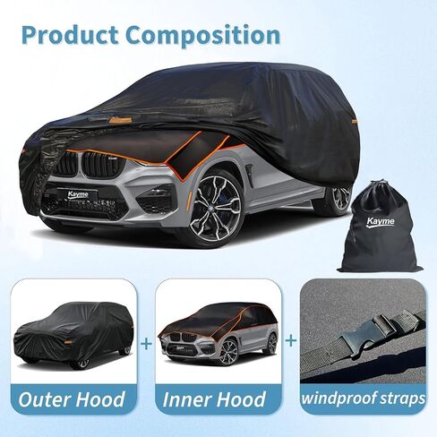 Kayme Hail Protector Car Cover, Anti Hail Multilayer Thickened Full Car Cover,Outdoor Hail Proof Car Cover,Waterproof All Weather with Wind Straps,Fit SUV JEEP (Length up to 190 inch) in Saudi Arabia