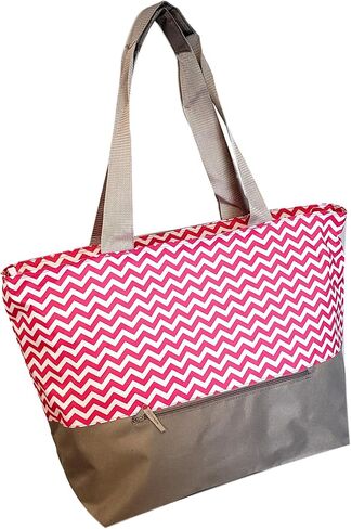 XL Beach Tote Chevron Print Weekender Bag with Mesh Webbed Handles and Outer Zippered Pocket in Saudi Arabia