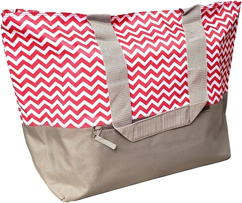 XL Beach Tote Chevron Print Weekender Bag with Mesh Webbed Handles and Outer Zippered Pocket in Saudi Arabia