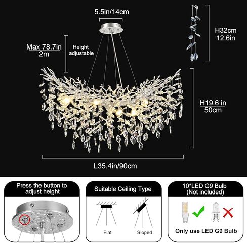 32 inch Crystal Chandelier for Dining Room, Round Gold Tree Branches Chandeliers, Top K9 Crystal Chandelier, Modern Chandeliers for Kitchen,Foyer Entryway,Luxury Adjustable Hanging Chandeliers in Saudi Arabia
