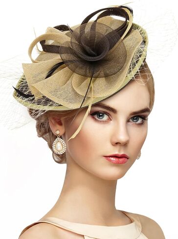Fascinators Hat for Women Tea Party - Feather Derby Fascinator with Detachable Headband for Woman Lady Girls in Saudi Arabia