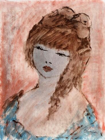 Roger Etienne, Portrait of Girl 107 Gouache On Paper, signed lower right in Saudi Arabia